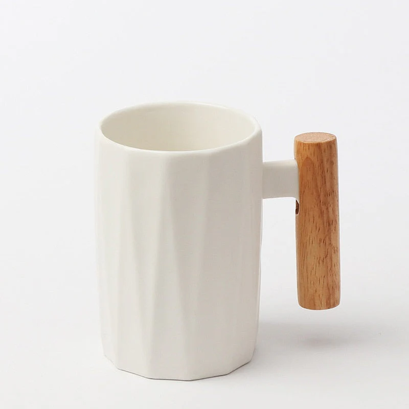 Wooden handle ceramic coffee mug,literary teacup Office Coffee Milk Cup Nordic Small Fresh Hand Ceramic Cup Drinkware gift 400ml - Image 2