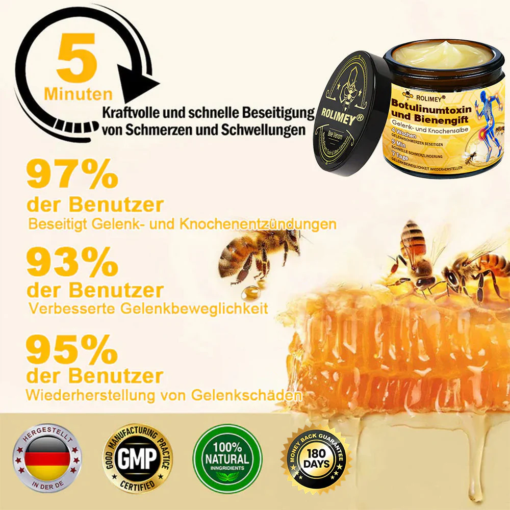 ✅ Offizieller Shop: Rolimey® Bienengift-Schmerzlinderungs Knochenheilungs Creme 👨⚕️(Reduzierung von Gelenkschwellungen, Schmerzen, Steifheit, Rötungen, Wärme, Muskelkater und Gelenkmüdigkeit) - Image 8