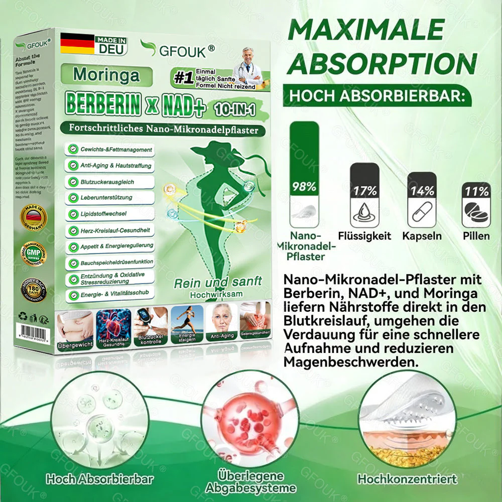 🇩🇪Offizieller Shop | 💥🔥 GFOUK® Moringa Berberinex NAD+ 10-in-1 Nano-Mikronadel-Patch (Nur einmal täglich, sichtbare Veränderungen in 7 Tagen) ✅ Für Übergewicht, lockere Haut, Diabetes, Schlafapnoe, Gelenkprobleme und mehr - Image 7