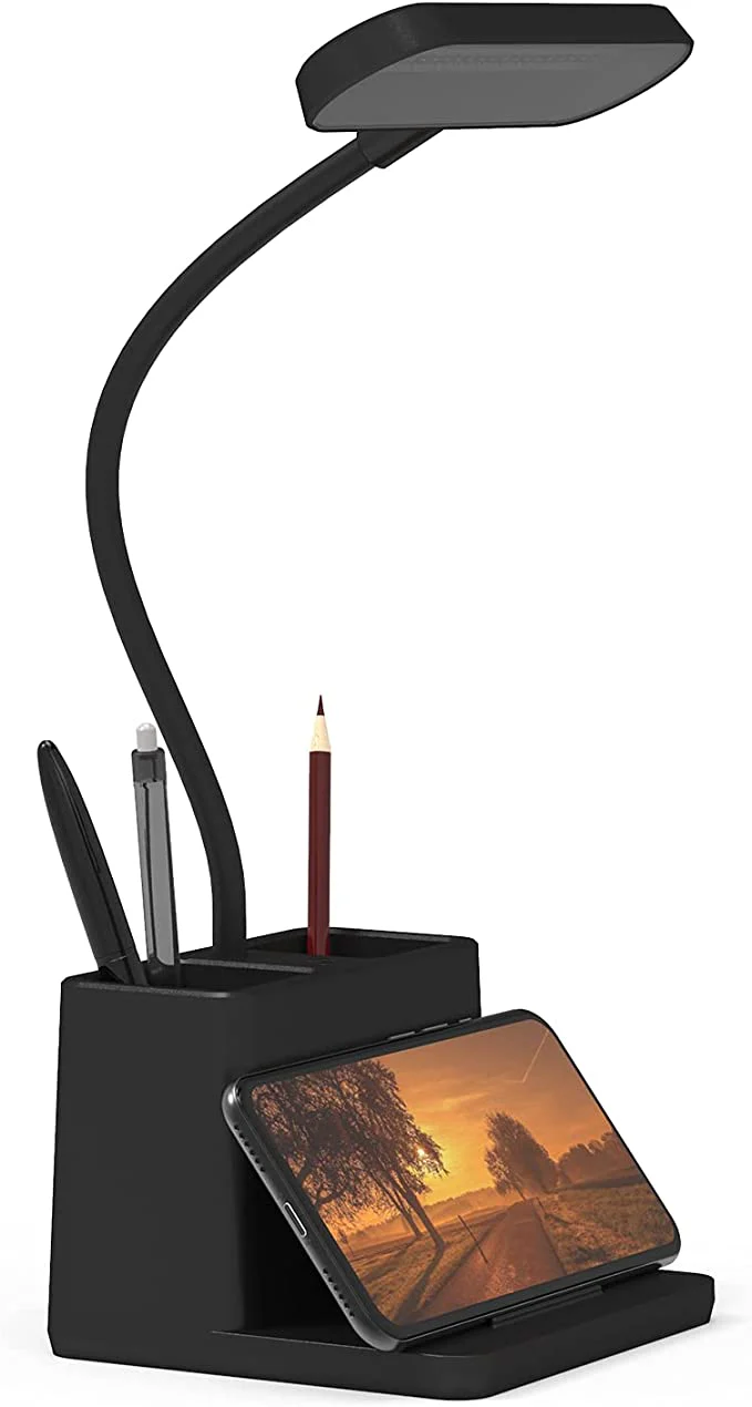 LED Small Desk Lamp, AXX Desk Lamps for Home Office, White Desk Light for Kids, Desktop/Computer Study Lamps for Bedrooms, Rechargeable, Battery Operated, Pen Holder, Adjustable Gooseneck Reading Lamp - Image 2